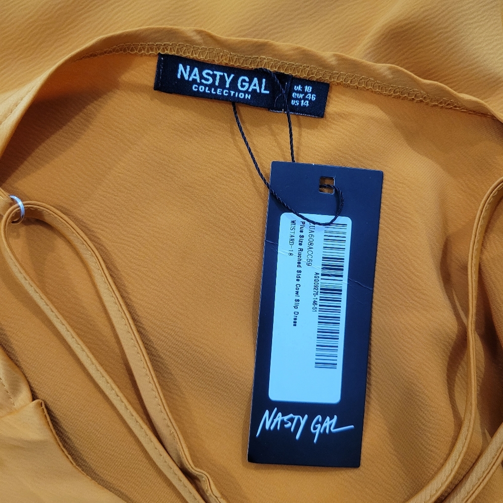 Nasty Gal Cowl Neck Mini Dress with Ruched Sides in Yellow Gold Women’s Size 14 - Picture 7 of 9